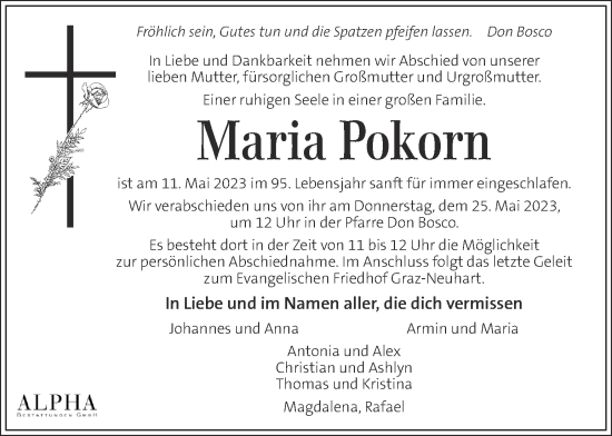 Traueranzeige von Maria Pokorn von Kleine Zeitung