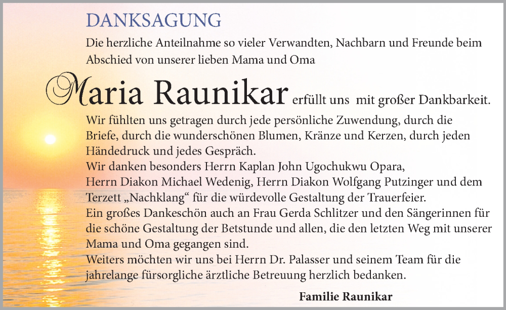  Traueranzeige für Maria Raunikar vom 31.05.2023 aus Kleine Zeitung