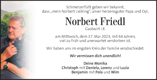 Traueranzeige von Norbert Friedl von Kleine Zeitung