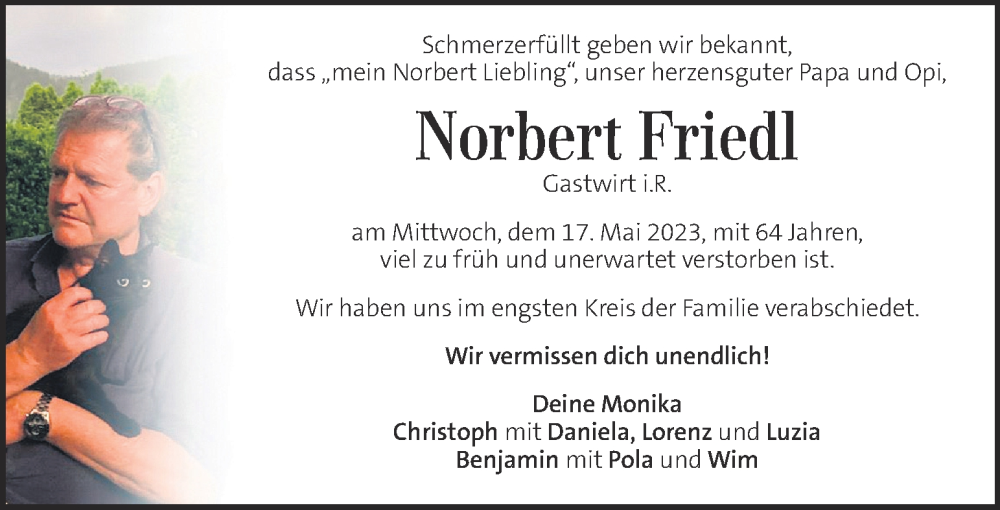 Traueranzeigen Von Norbert Friedl | Trauer.kleinezeitung.at