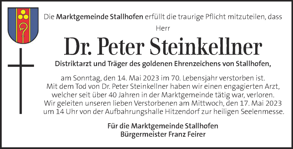  Traueranzeige für Peter Steinkellner vom 17.05.2023 aus Kleine Zeitung