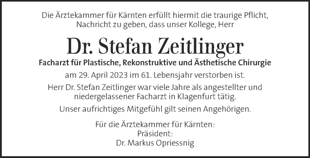 Traueranzeigen von Stefan Zeitlinger trauer.kleinezeitung.at