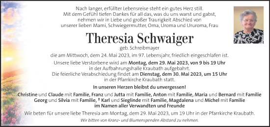 Traueranzeige von Theresia Schwaiger von Kleine Zeitung