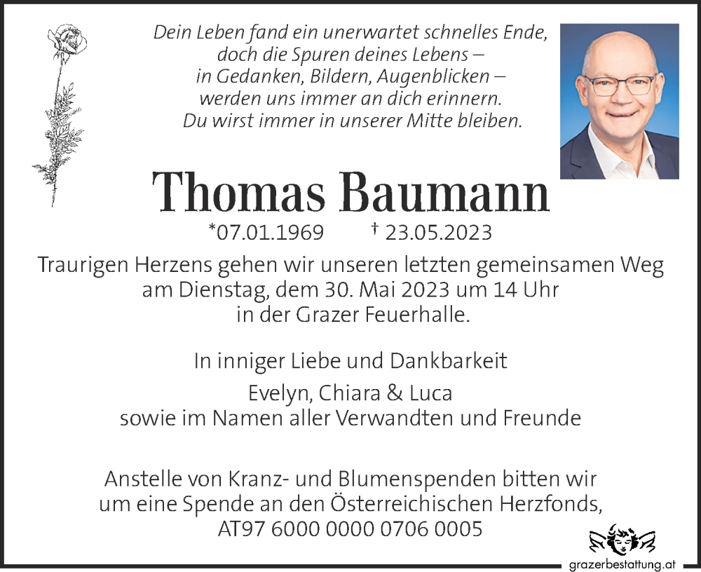  Traueranzeige für Thomas Baumann vom 26.05.2023 aus Kleine Zeitung