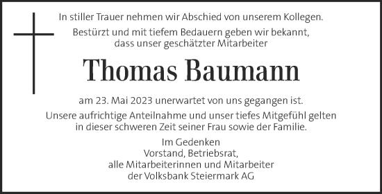 Traueranzeige von Thomas Baumann von Kleine Zeitung