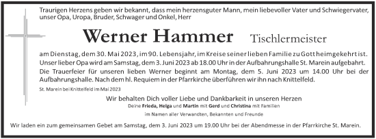 Traueranzeige von Werner Hammer von Kleine Zeitung