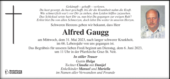 Traueranzeige von Alfred Gaugg von Kleine Zeitung