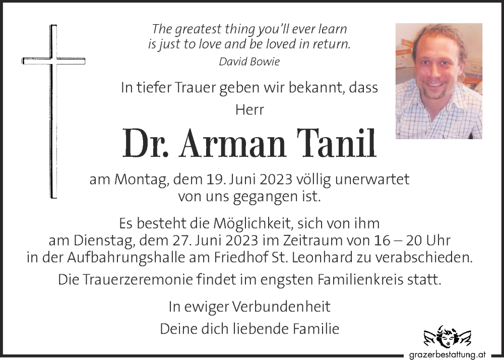  Traueranzeige für Arman Tanil vom 24.06.2023 aus Kleine Zeitung