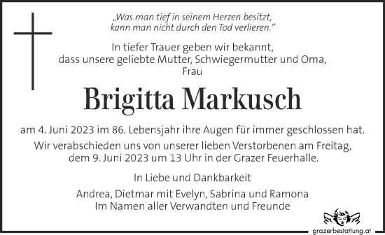 Traueranzeige von Brigitta Markusch von Kleine Zeitung