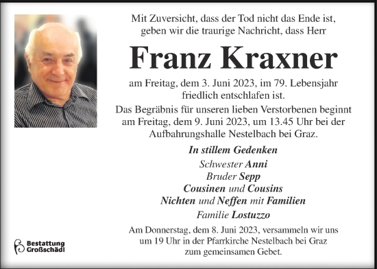 Traueranzeige von Franz Kraxner  von Kleine Zeitung