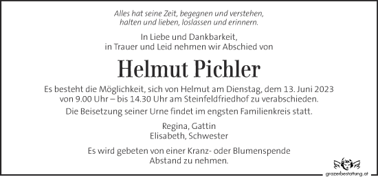 Traueranzeige von Helmut Pichler von Kleine Zeitung