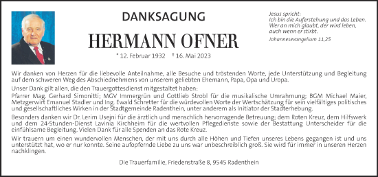 Traueranzeige von Hermann Ofner von Kleine Zeitung