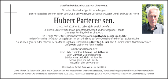 Traueranzeige von Hubert Patterer von Kleine Zeitung