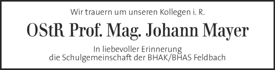 Traueranzeige von Johann Mayer von Kleine Zeitung