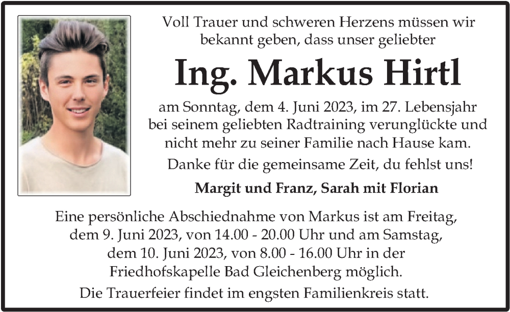  Traueranzeige für Markus Hirtl vom 07.06.2023 aus Kleine Zeitung