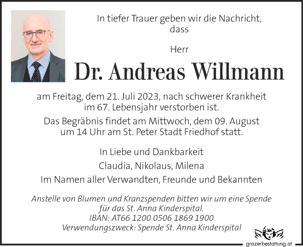 Traueranzeige für Andreas Willmann vom 29.07.2023 aus Kleine Zeitung