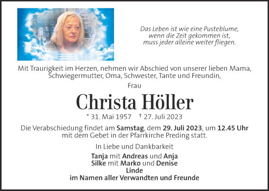 Traueranzeige von Christa Höller von Kleine Zeitung