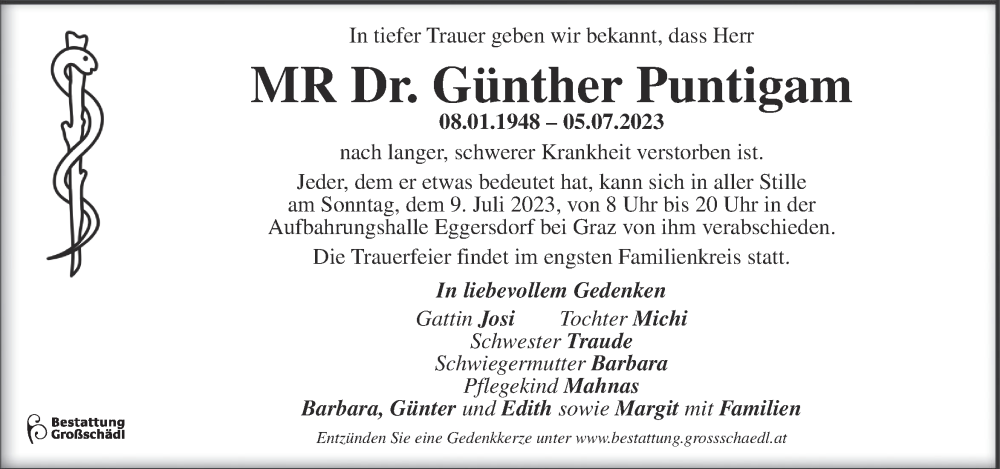  Traueranzeige für Günther Puntigam vom 07.07.2023 aus Kleine Zeitung