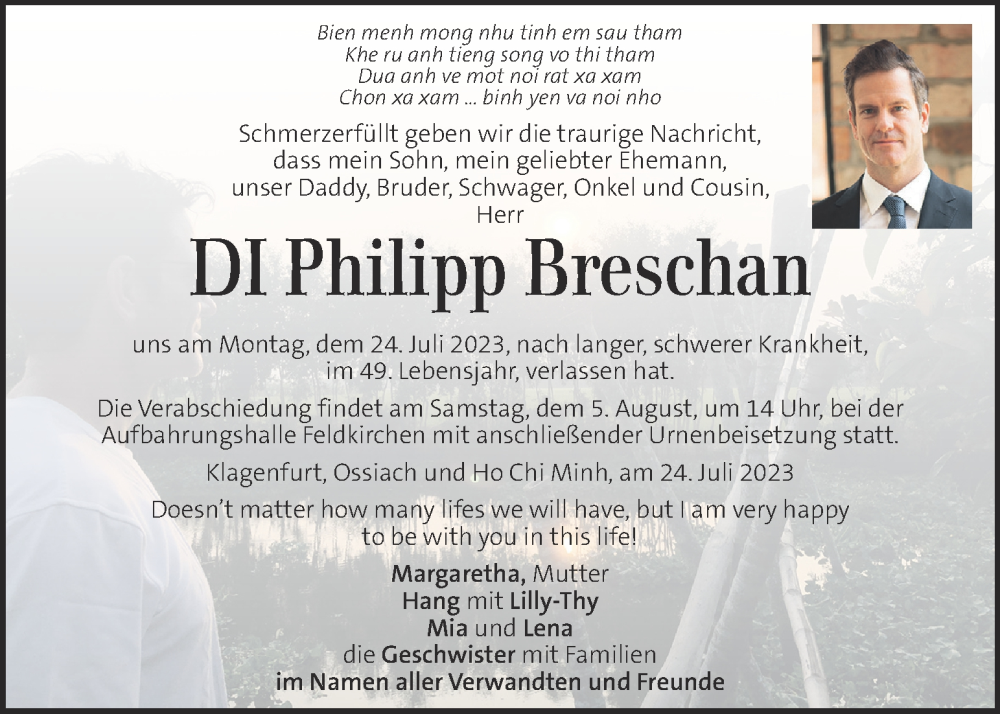  Traueranzeige für Philipp Breschan vom 01.08.2023 aus Kleine Zeitung