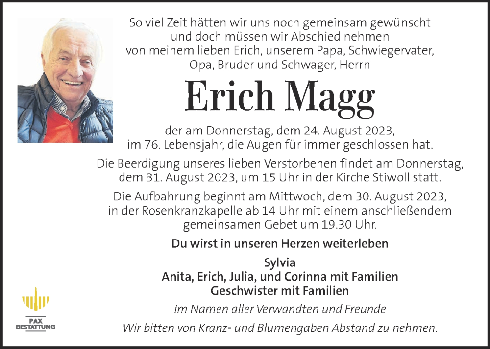  Traueranzeige für Erich Magg vom 29.08.2023 aus Kleine Zeitung