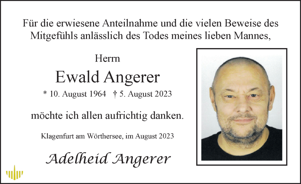  Traueranzeige für Ewald Angerer vom 26.08.2023 aus Kleine Zeitung