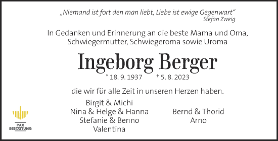 Traueranzeige von Ingeborg Berger von Kleine Zeitung