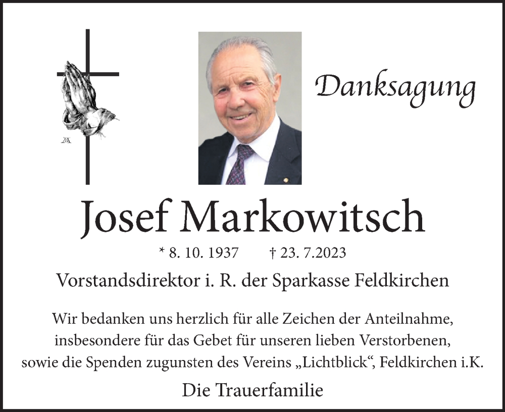 Traueranzeigen von Josef Markowitsch trauer.kleinezeitung.at
