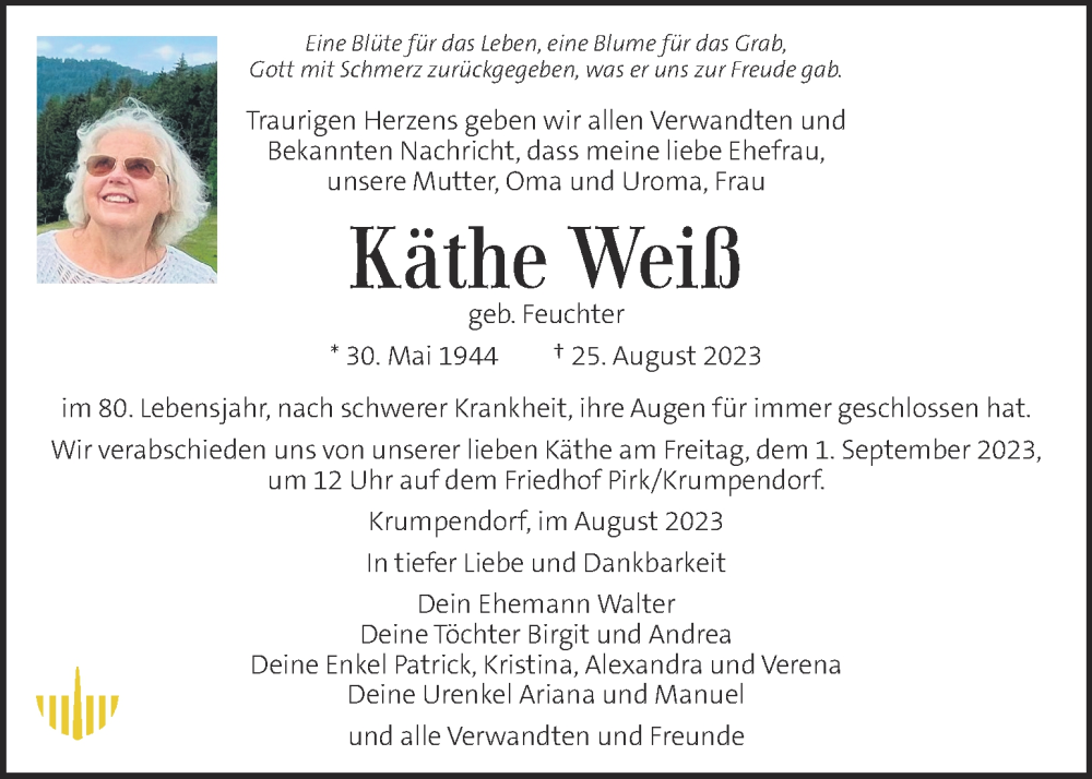  Traueranzeige für Käthe Weiß vom 30.08.2023 aus Kleine Zeitung