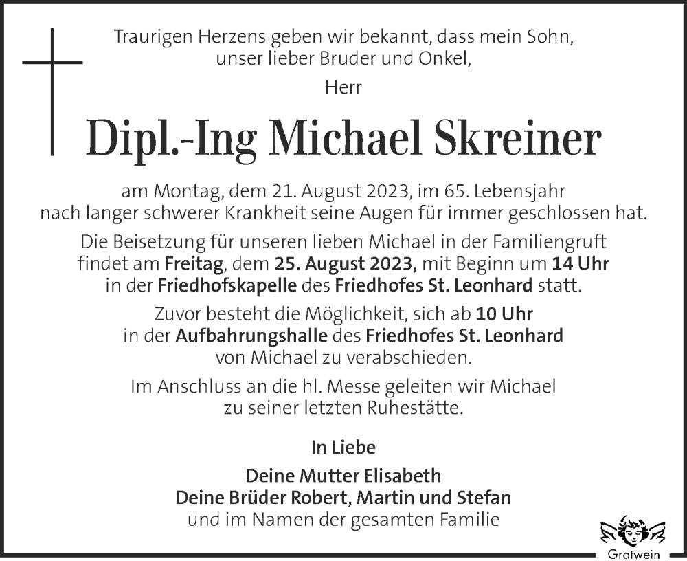  Traueranzeige für Michael Skreiner vom 24.08.2023 aus Kleine Zeitung