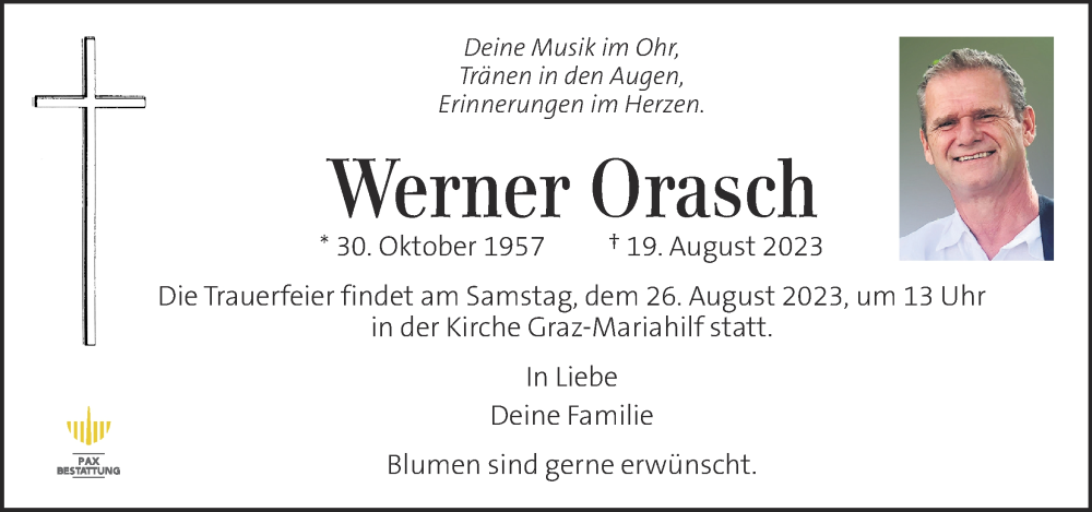  Traueranzeige für Werner Orasch vom 23.08.2023 aus Kleine Zeitung