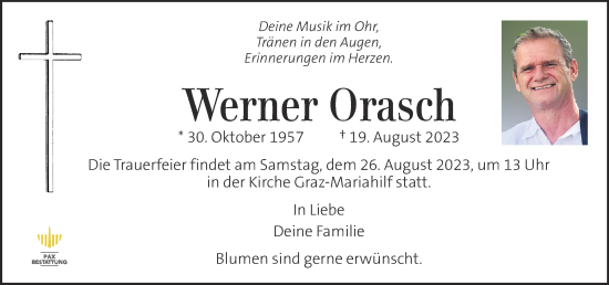 Traueranzeige von Werner Orasch von Kleine Zeitung