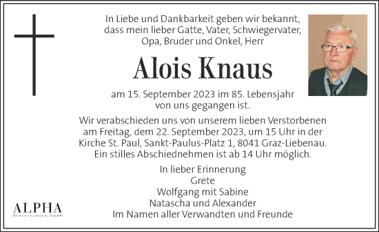 Traueranzeige von Alois Knaus von Kleine Zeitung