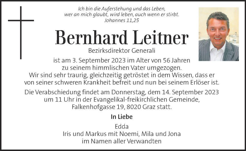  Traueranzeige für Bernhard Leitner vom 12.09.2023 aus Kleine Zeitung