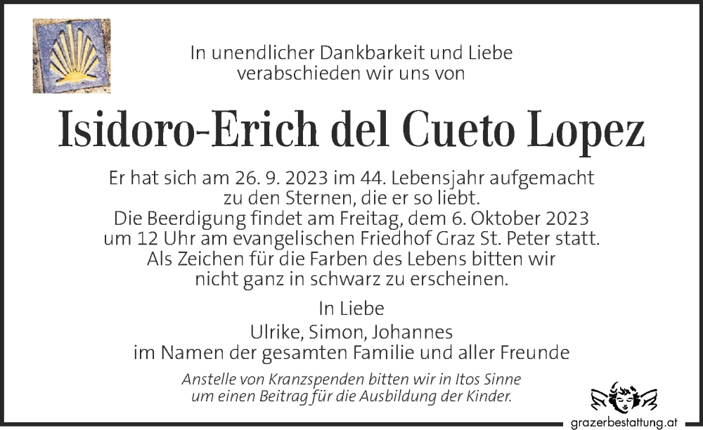  Traueranzeige für Isidoro-Erich del Cueto Lopez  vom 30.09.2023 aus Kleine Zeitung