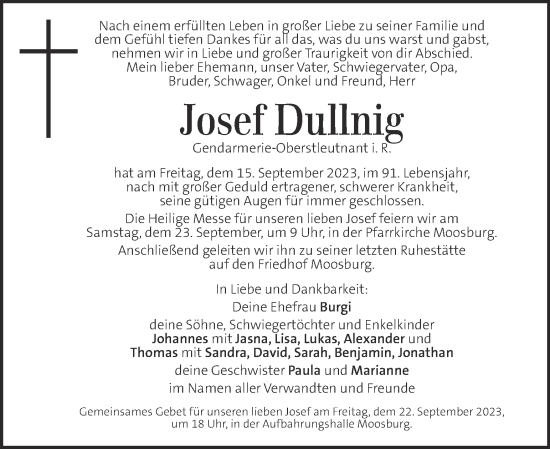 Traueranzeige von Josef Dullnig von Kleine Zeitung