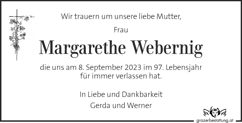  Traueranzeige für Margarethe Webernig vom 20.09.2023 aus Kleine Zeitung