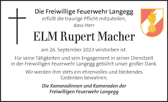 Traueranzeige von Rupert Macher von Kleine Zeitung