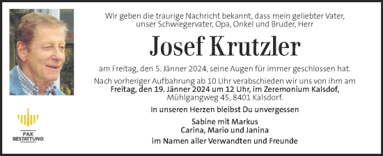 Traueranzeige von Josef Krutzler von Kleine Zeitung