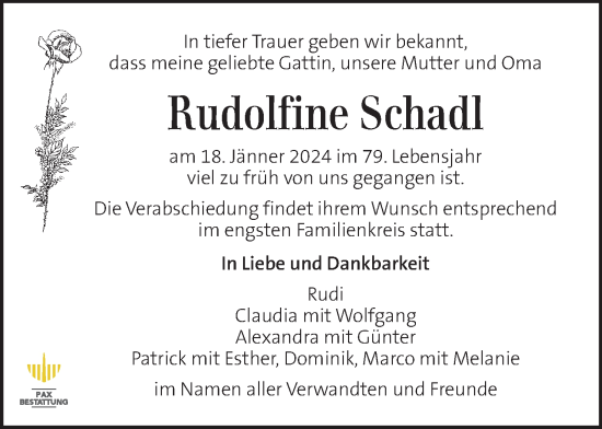 Traueranzeige von Rudolfine Schadl von Kleine Zeitung