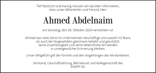 Traueranzeige von Ahmed Abdelnaim von Kleine Zeitung