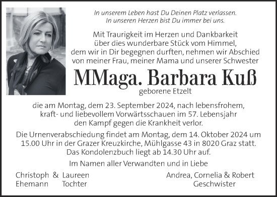 Traueranzeige von Barbara Kuss von Kleine Zeitung