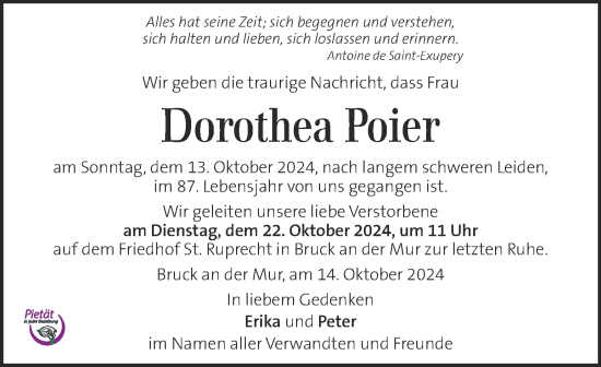 Traueranzeige von Dorothea Poier von Kleine Zeitung