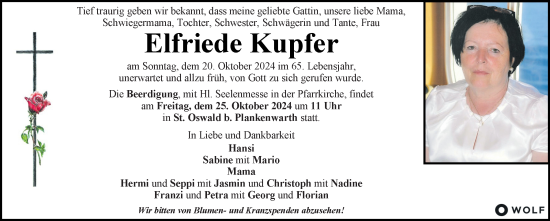 Traueranzeige von Elfriede Kupfer von Kleine Zeitung