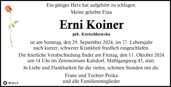 Traueranzeige von Erni Koiner von Kleine Zeitung