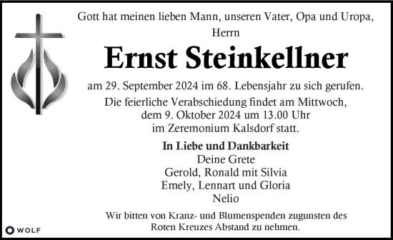 Traueranzeige von Ernst Steinkellner von Kleine Zeitung