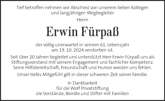 Traueranzeige von Erwin Fürpaß von Kleine Zeitung