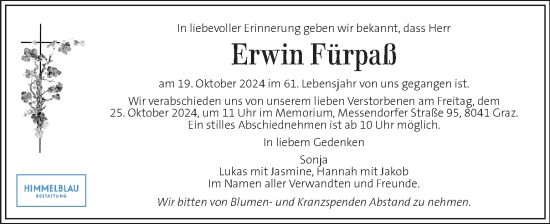 Traueranzeige von Erwin Fürpaß von Kleine Zeitung