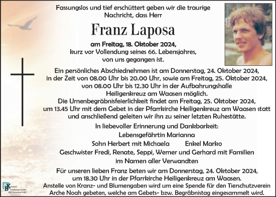 Traueranzeige von Franz Laposa von Kleine Zeitung