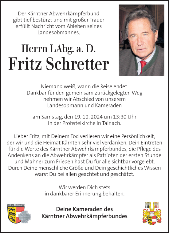 Traueranzeige von Fritz Schretter von Kleine Zeitung