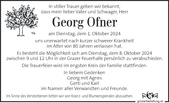 Traueranzeige von Georg Ofner von Kleine Zeitung